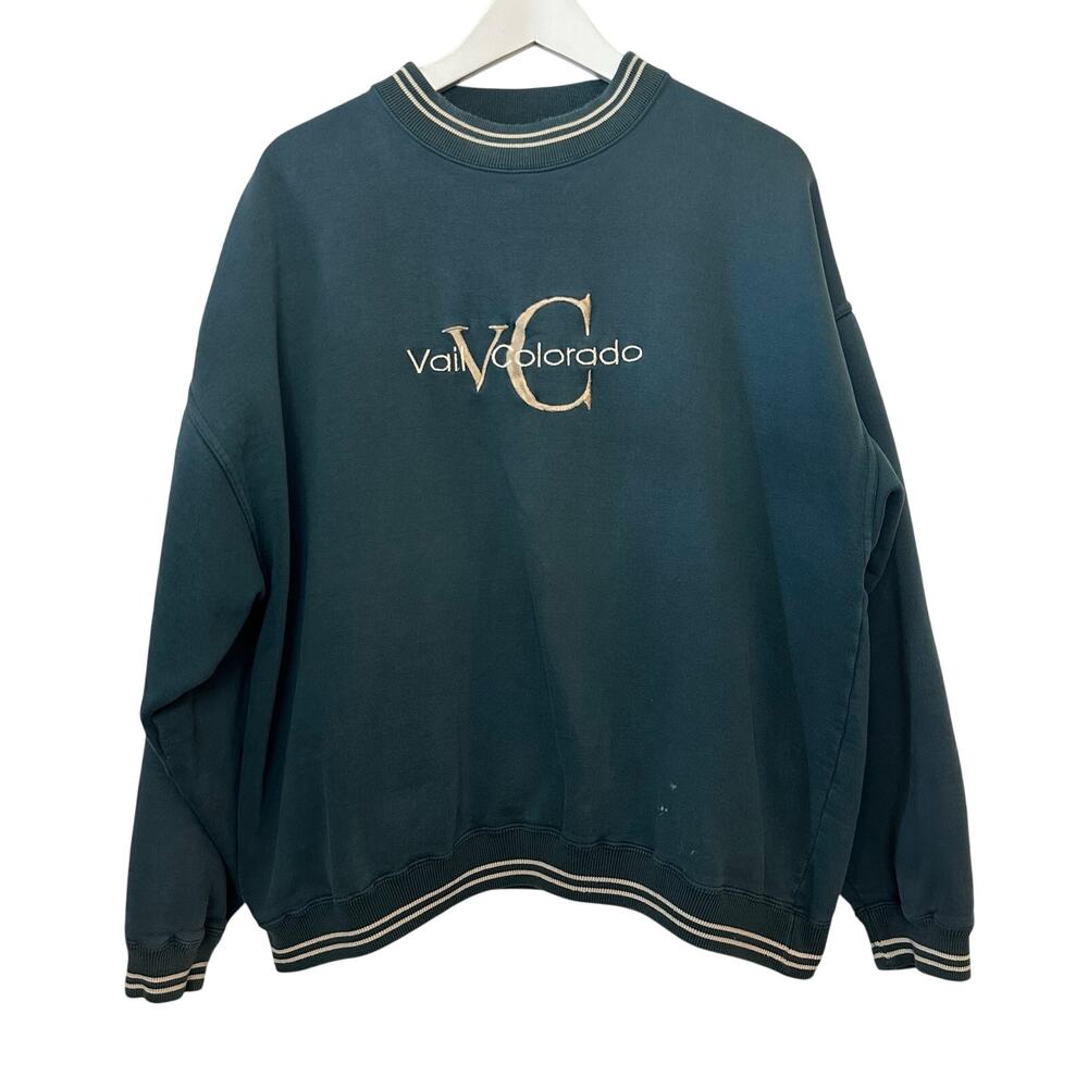 Vintage 90s Vail Colorado Gear Cotton Crewneck Sweatshirt Teal Pullover XL
